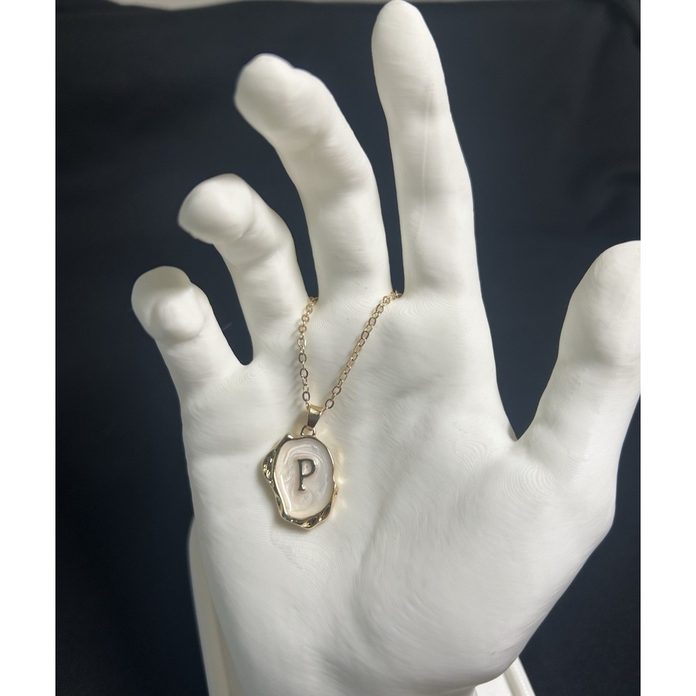 'P " 18k Gold Plated Oceanus Initial Pearl Oyster Necklace Beachy MermaidCore D3